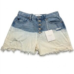 KanCan Womens M Shorts Denim High‎ Rise Colorblock Distressed Button Fly NWT